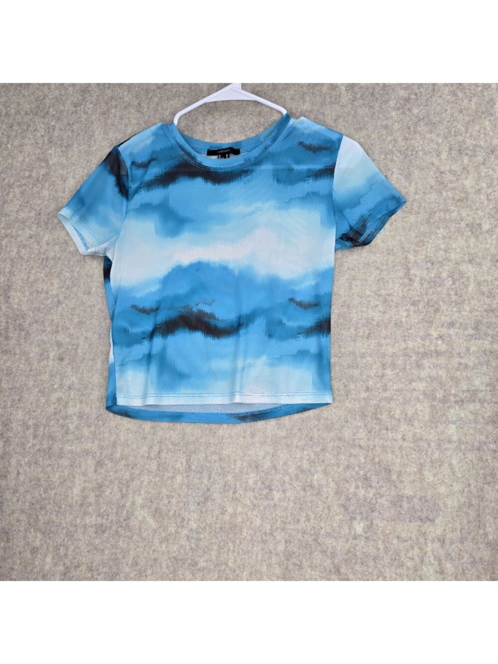 Forever 21 Womens Blue Tie-Dye Short Sleeve Cropped Mesh Tee Shirt Size Medium